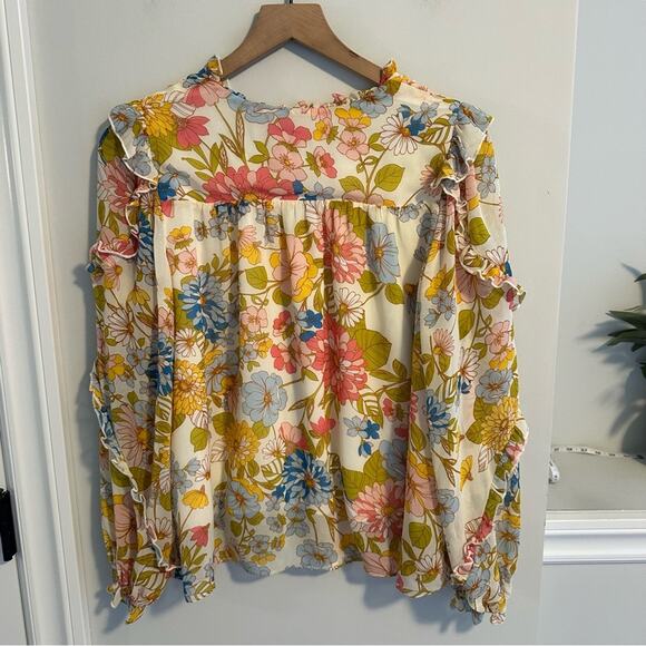 Tuckernuck Sugarlips Cream Pink Blue Floral Ruffled Blouse Top Small - Picture 5 of 12